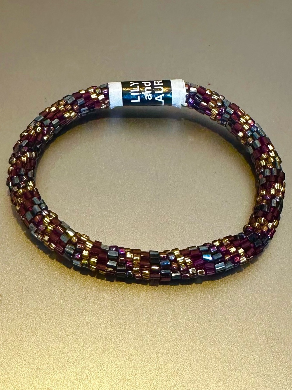 Lily and Laura Maroon Gold and Navy Pattern Beaded Bracelet NWT